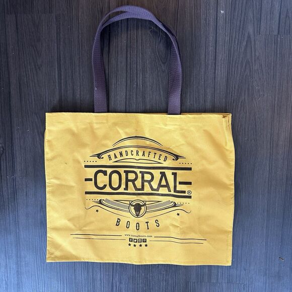 Corral Boots Tote Bag With Handle Canvas Yellow And Brown Western Country Shop - Picture 2 of 7